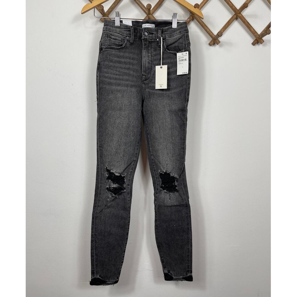 New Good American Good High Waist Skinny Jeans in Black 179 Women's Size 2/26 - Picture 3 of 10